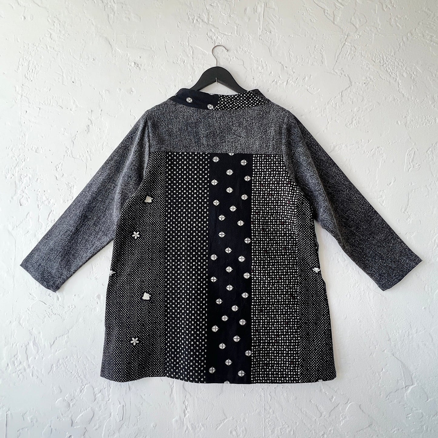 Panel Pullover in Black Sashiko Dot Print