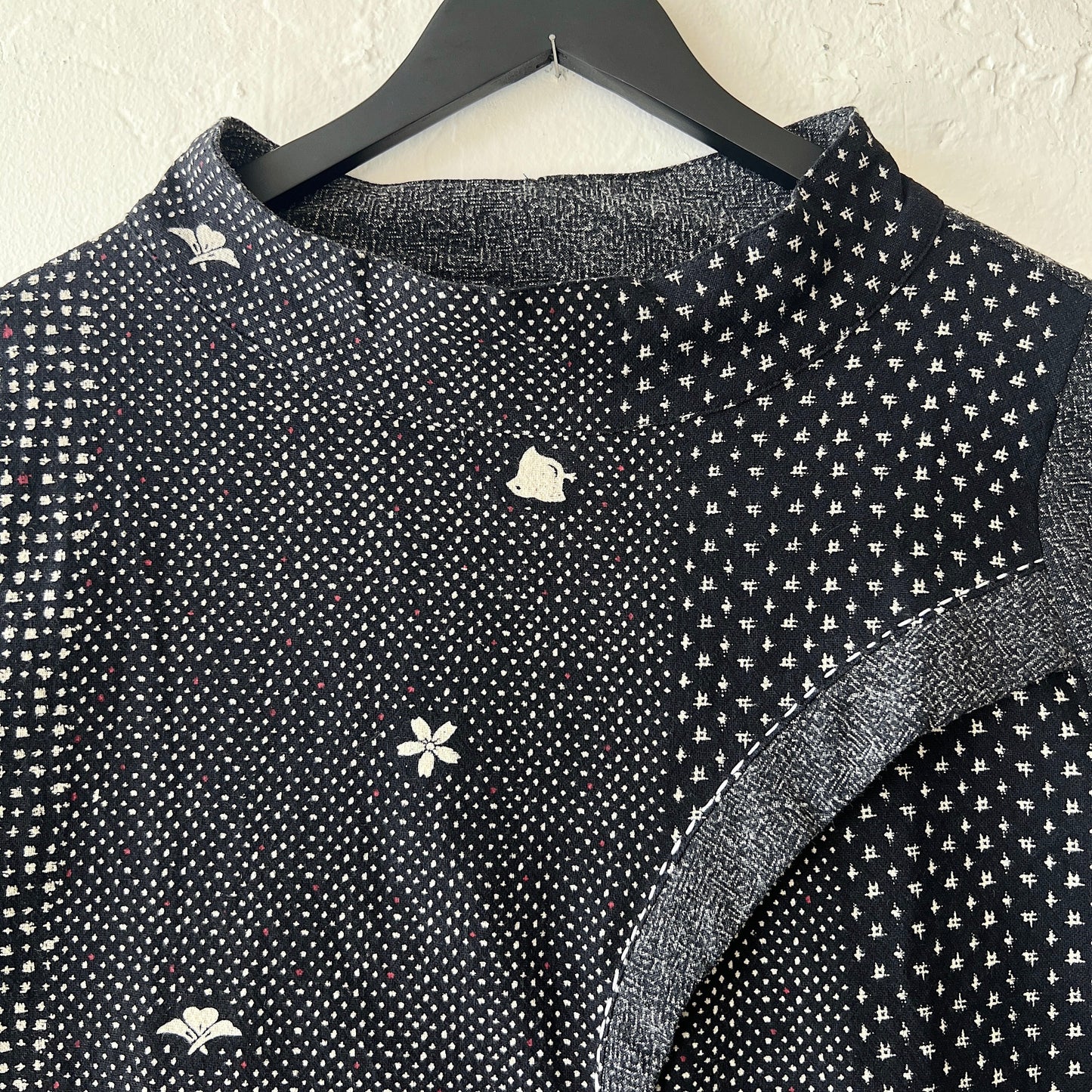 Panel Pullover in Black Sashiko Dot Print