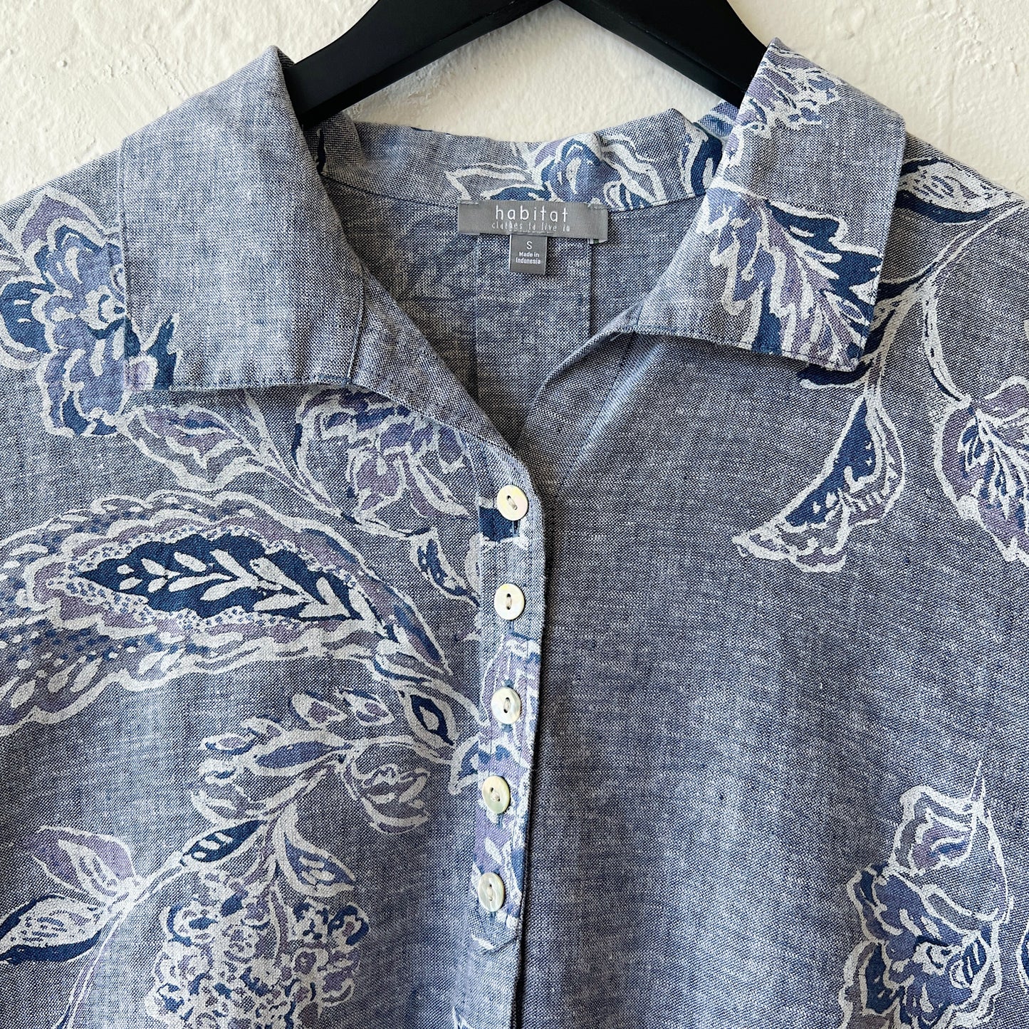 Linen Bloom Retro Swing Shirt in Indigo