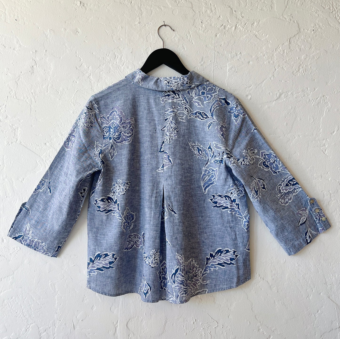 Linen Bloom Retro Swing Shirt in Indigo